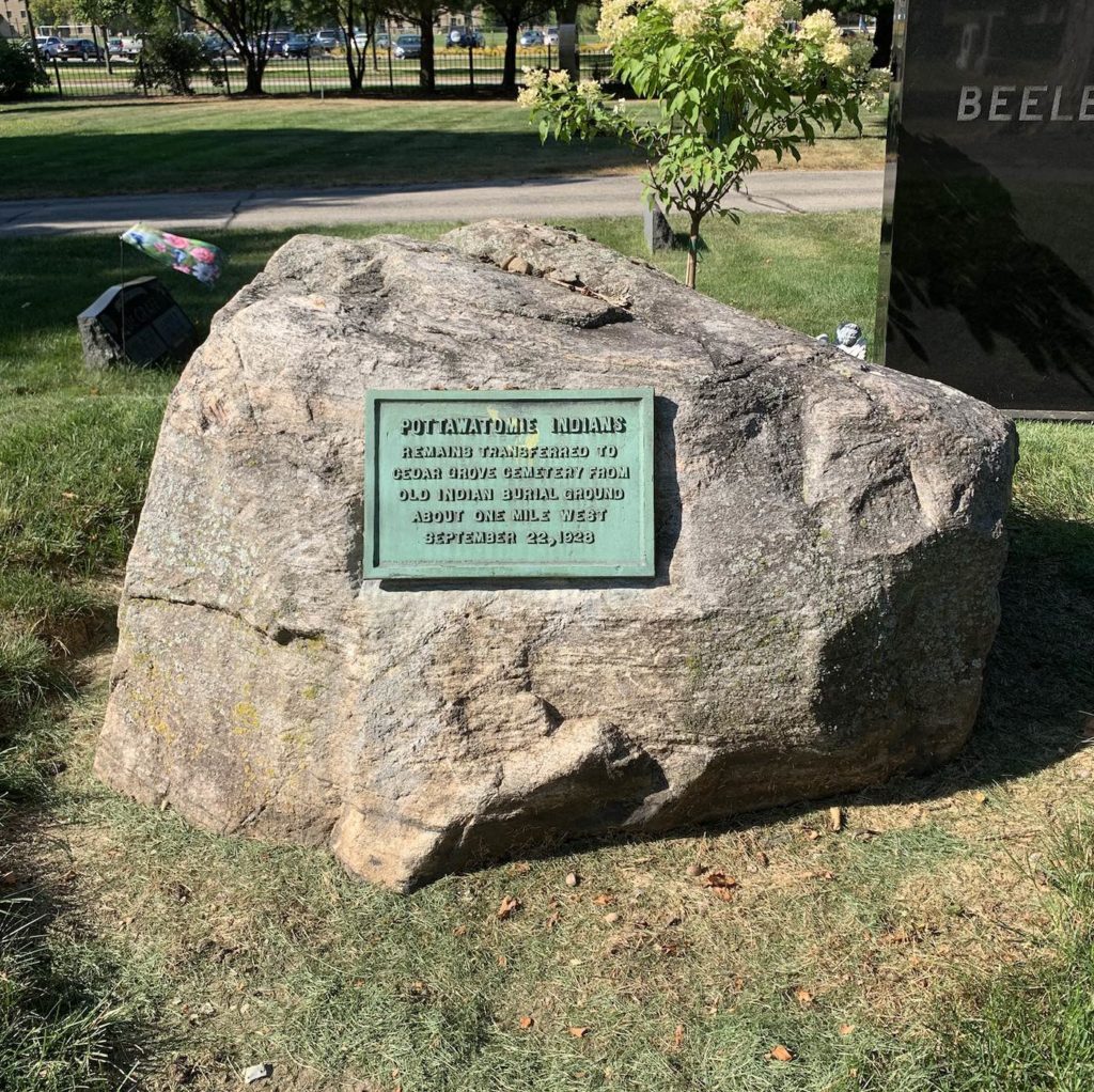 Grave marker for Potawatomi buried in Cedar Grove Cemetery