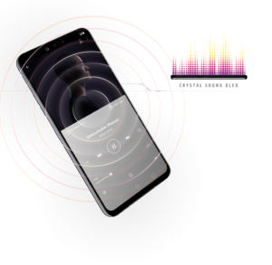 image of LG G8 smartphone depicting the cystal sound OLED speaker screen