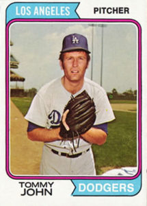 Baseball card of Tommy John for the Los Angeles Dodgers