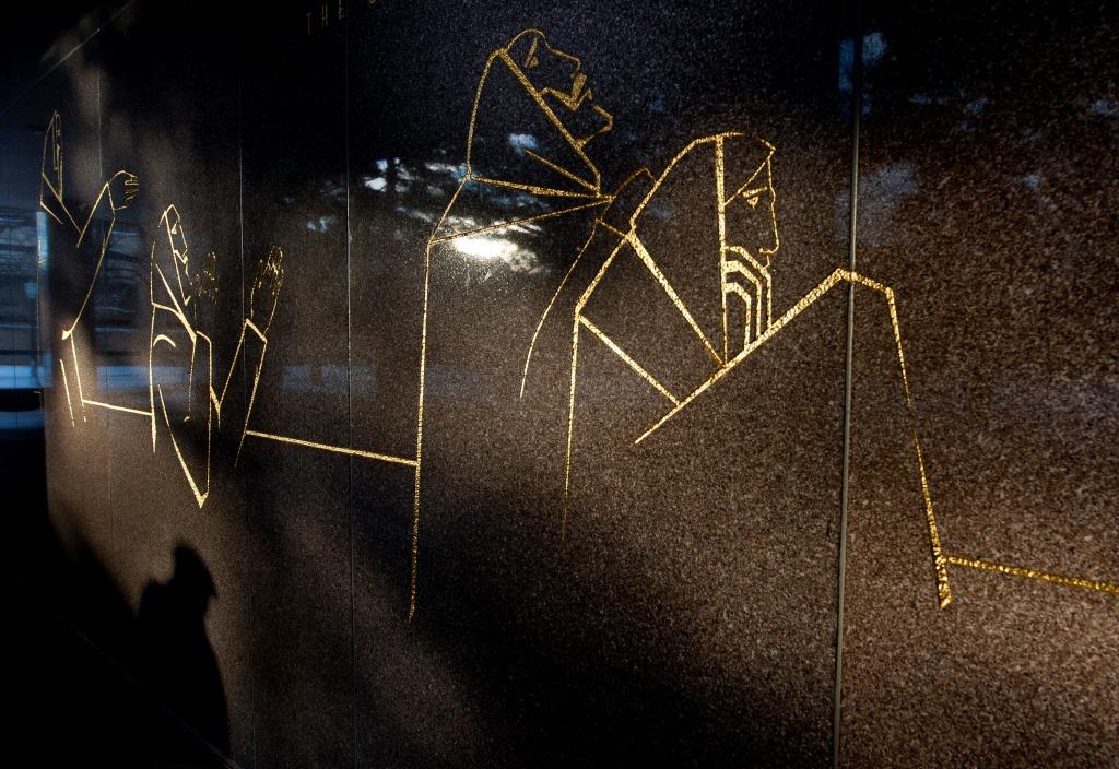 January 3, 2012; The Symbols of Christ on the outside wall of the Hesburgh Library. Photo by Barbara Johnston/University of Notre Dame.