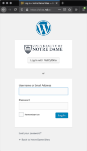 A log in with Okta button appearing above the standard WordPress login form