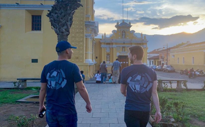 Keough School students walk and talk together during a sunset in Antigua, Guatemala