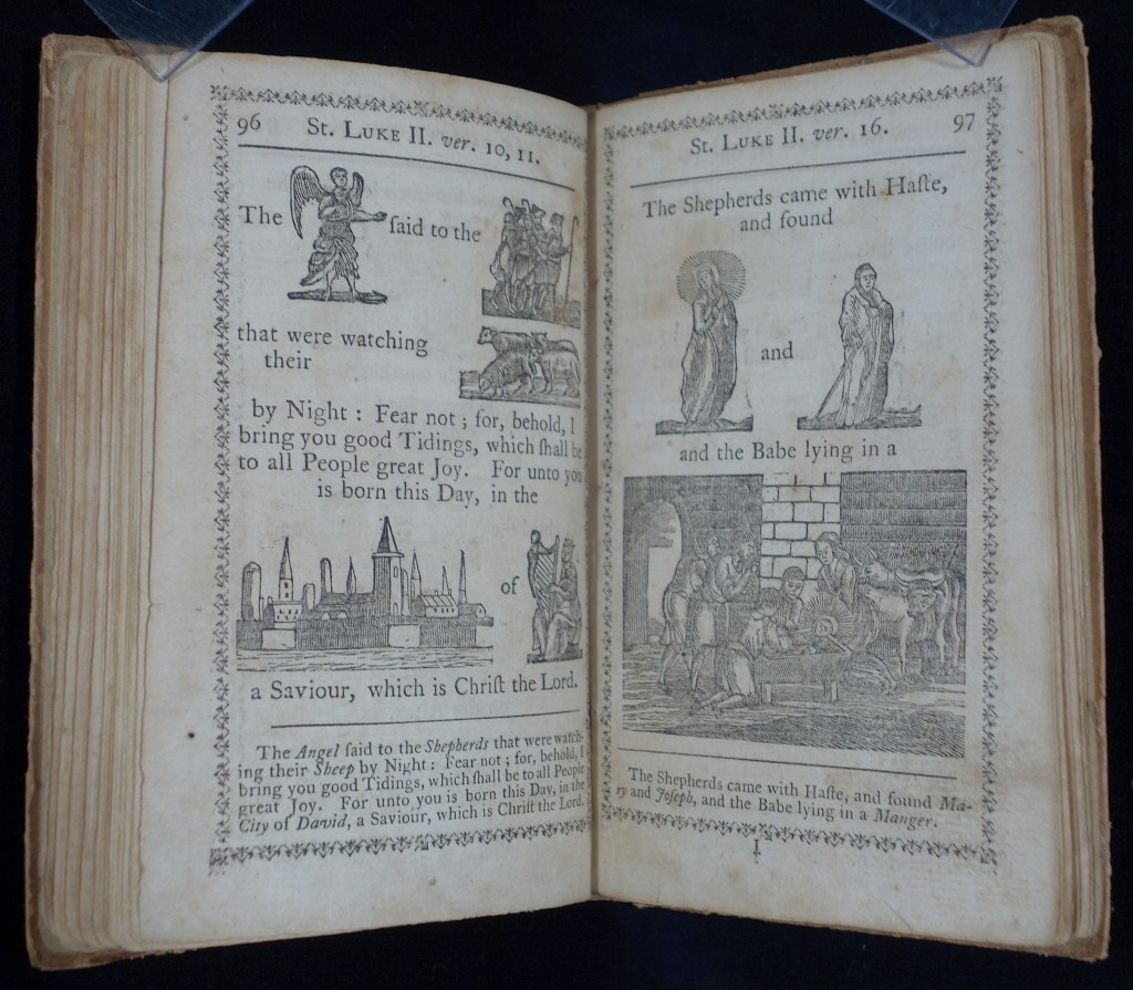 The nativity story as told by Luke from A curious hieroglyphick Bible (Worcester : Printed at Worcester, Massachusetts, by Isaiah Thomas and sold ... at his bookstore, 1788).