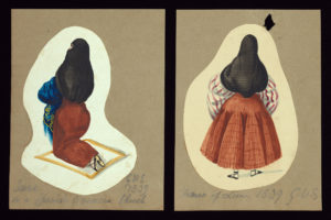 Image of kneeling woman and in tapada pose