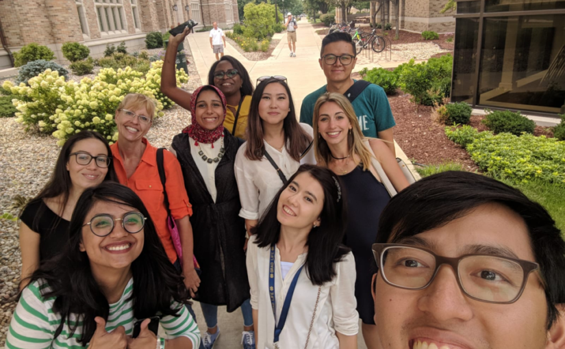 Members of the Master of Global Affairs class of 2020 posing for a selfie.
